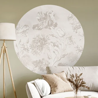 Wandtattoo Wildblumen in Kreide-Optik Greige - Bloomery Decor - Rund 