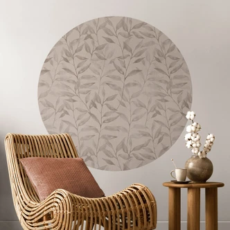 Wandtattoo Zarte Aquarell-Blätter - Soft Grau - Bloomery Decor - Rund 