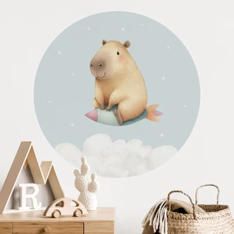 Wallsticker för barnrum Capybara i rymden - Stjärndröm - Rund 