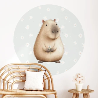 Adesivo murale con margherite di Capibara - Rotondo 