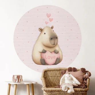 Capybara Wallsticker med kärlekshjärta - Rund 