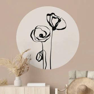 Naklejka na ścianę Line Art Two Poppies - Cats & Dotz - Round Naklejka na ścianę Line Art Two Poppies - Cats & Dotz - Round