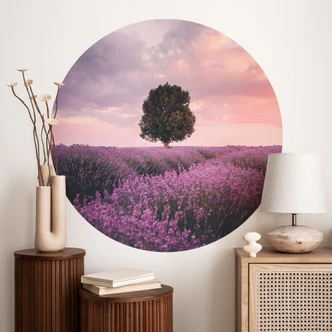 Sticker Mural Champs de lavande mauves au coucher du soleil - Cevik 
