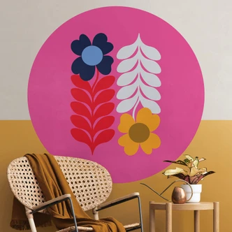 Wandtattoo Collett - Bunte Retroblumen - Rund 