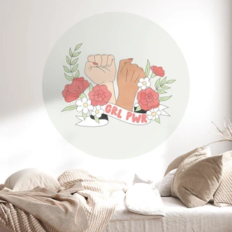 Girl Power Flowers Statement Wallsticker - rund 