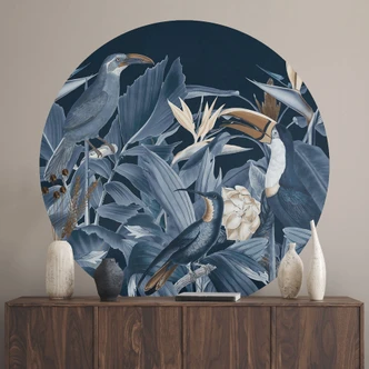 Tropiska fåglar i en nattlig skog Wallsticker - Haase - Rund 