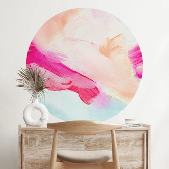 Wandtattoo Pinselstriche Pink und Türkis - Rund - Haniff 