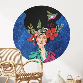 Naklejka na ścianę Kobieta z kolibrem w gwiaździstą noc - Hülya - Round 