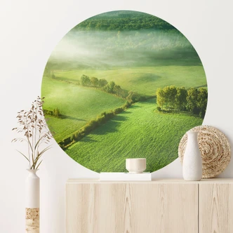 Wall sticker Idyllic fields in the fog - Basement - Round 