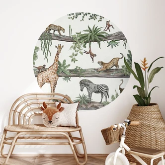 Afrikaanse dieren in de jungle Muursticker - Kikki Belle - Rond 