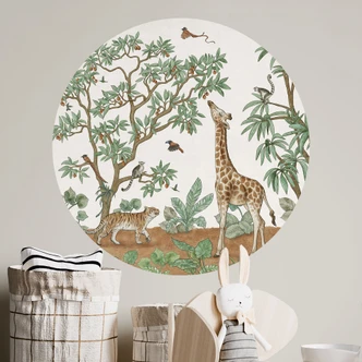 Naklejka na ścianę do pokoju dziecięcego - Ukryte obiekty - Zwierzęta z dżungli - Kikki Belle - Okrągła 