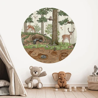 Naklejka na ścianę ukryty obiekt leśne zwierzęta - Kikki Belle - Okrągła 