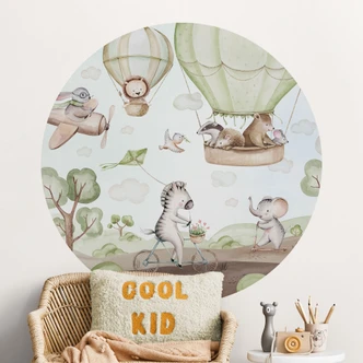 Naklejka na ścianę do pokoju dziecięcego Balonowa przejażdżka przyjaciół zwierząt - Kvilis - Round 