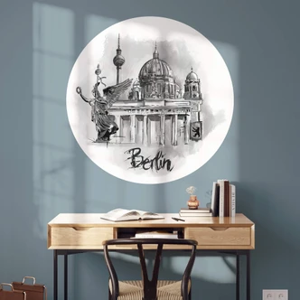 Wallsticker Berlin - Svartvitt - Rund - Love your City 