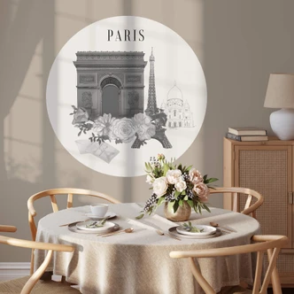 Zelfklevende Wandcirkel - Love your City - Parijs - de Stad van de Liefde - zwart wit illustratie 