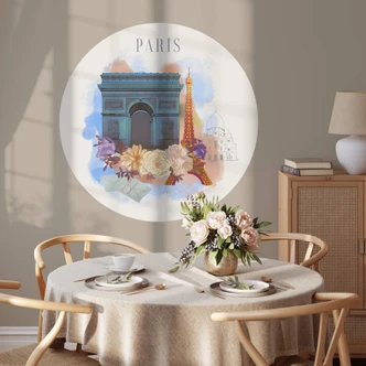 Zelfklevende Wandcirkel - Love your City - Parijs - de Stad van de Liefde - illustratie 