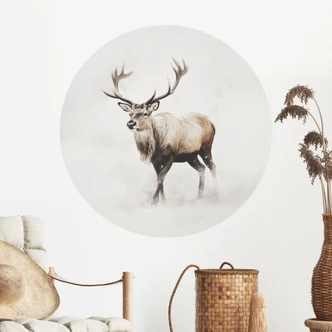 Muursticker Hert in witte winter - Magnusson - Rond Muursticker Hert in witte winter - Magnusson - Rond
