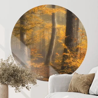 Wallsticker Gyllene löv i en dimmig skog - Maier - Rund 