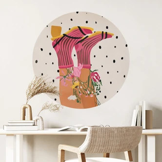 Wallsticker - strumpkärlek möter flower power - Mokate - Rund Wallsticker - strumpkärlek möter flower power - Mokate - Rund