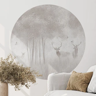 Wandtattoo Hirsche im Nebelwald - Ms Tiff - Rund Wandtattoo Hirsche im Nebelwald - Ms Tiff - Rund
