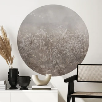 Pampagras en grassen Muursticker in beige - Ms Tiff - Rond 