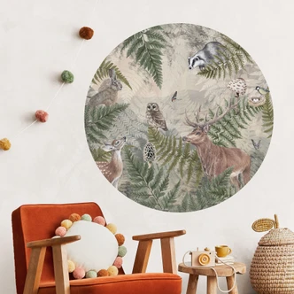 Wandtattoo Waldtiere zwischen Farn und Blättern - Ms Tiff - Rund 