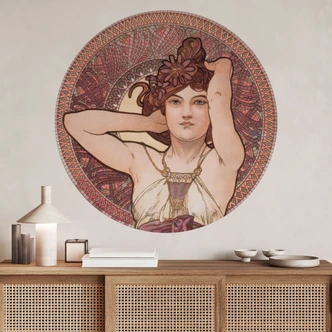 Sticker mural Mucha - pierres précieuses : Améthyste - Rond 