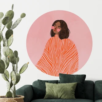 Muursticker vrouw met oranje deken - Müller - Rond 