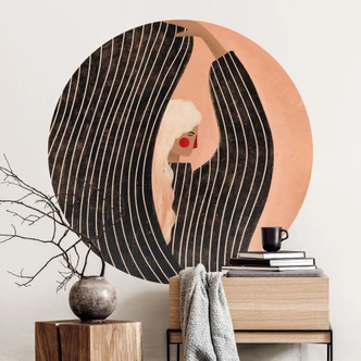 Naklejka na ścianę z czarną sukienką w paski - Müller - Okrągła Naklejka na ścianę z czarną sukienką w paski - Müller - Okrągła