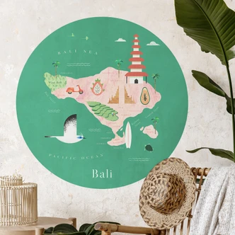 Vinilo decorativo mapa de Bali - Rivers - Redondo Vinilo decorativo mapa de Bali - Rivers - Redondo