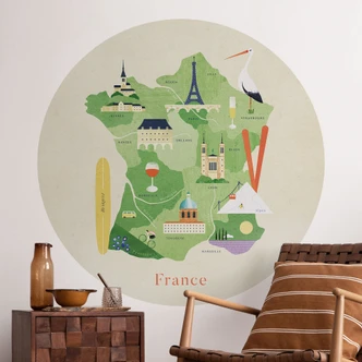 Wandtattoo Karte von Frankreich - Rivers - Rund Wandtattoo Karte von Frankreich - Rivers - Rund