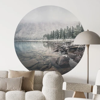 Wallsticker Vinterskog vid sjön - Rostovskiy - Rund Wallsticker Vinterskog vid sjön - Rostovskiy - Rund