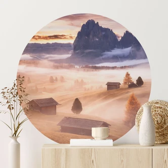 Vinilo decorativo Niebla otoñal en los Alpes - Selagea - Redondo Vinilo decorativo Niebla otoñal en los Alpes - Selagea - Redondo