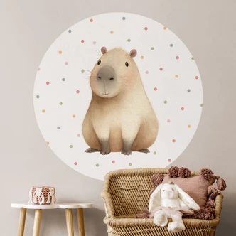 Wallsticker för barnrum Söt Capybara med konfetti - Rund 