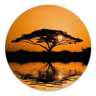 Wanddecoratie Afrika | Romantisch landschap voor de woonkamer - Alu-Dibond Rond 