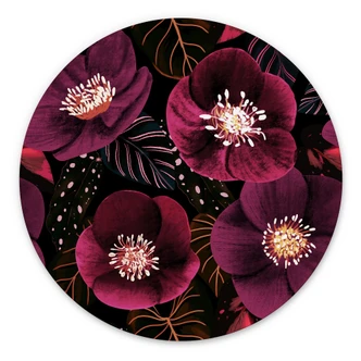 Wanddecoratie Bloemen in paarse tinten - Anijs illustratie - Alu-Dibond rond 