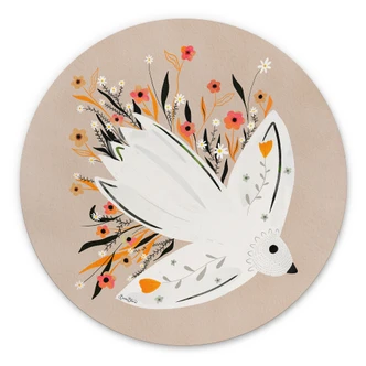 Dibond Wanddecoratie Vredesduif met kleine bloemen - Bloom 