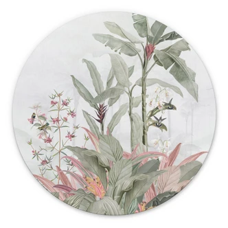 Wandbild Tropische Idylle mit Kolibri Blau - Bloomery Decor - Alu-Dibond Rund Wandbild Tropische Idylle mit Kolibri Blau - Bloomery Decor - Alu-Dibond Rund