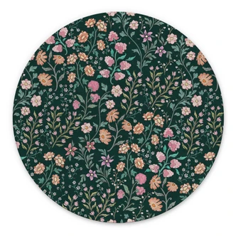 Stampe per pareti con fiori vintage - Verde scuro - Decorazione floreale - Alu-Dibond rotondo Stampe per pareti con fiori vintage - Verde scuro - Decorazione floreale - Alu-Dibond rotondo