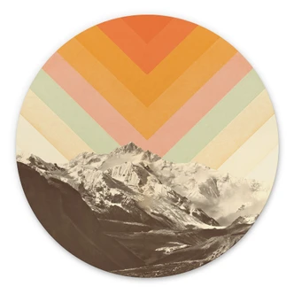 Wandbild Retro Berglandschaft - Alu-Dibond Rund - Bodart Wandbild Retro Berglandschaft - Alu-Dibond Rund - Bodart