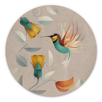 Wandbild Kolibri - Alu-Dibond Rund - Braun 