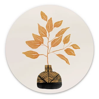 Wanddecoratie Gouden tak met bladeren - Cats & Dotz - Alu-Dibond Rond 