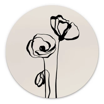 Stampe per pareti Line Art Due papaveri - Cats & Dotz - Alu-Dibond Round 