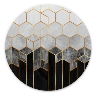 Alu-Dibond Fredriksson - Hexagone: Schwarz und Grau - Rund 