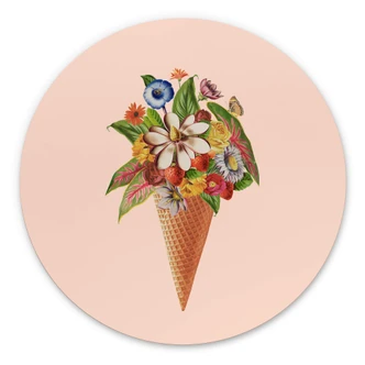 Wandbild Frida Floral Studio - Blumige Eistüte - Alu-Dibond Rund 