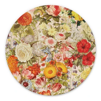 Wandbild Farbenfrohe Blumencollage - Frida Floral Studio - Alu-Dibond - Rund 