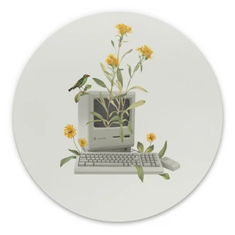 Wandbild Vintage Botanik-Computer - Frida Floral Studio - Alu-Dibond - Rund 