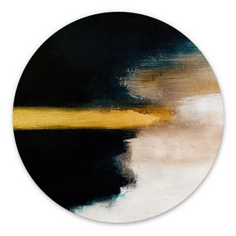 Wandbild Pinselstriche Gold und Schwarz - Haniff - Alu-Dibond Rund 