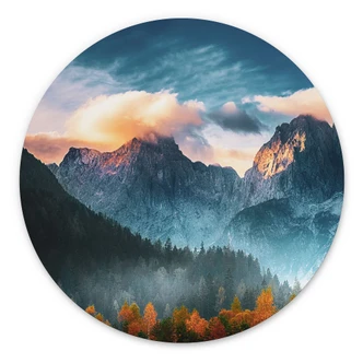 Wandbild Herbstliche Landschaft am Gipfel Triglav in den Julischen Alpen - Alu-Dibond Rund 