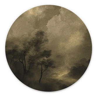 Wanddecoratie Bomen in de mist bij schemering - Hobday - Alu-Dibond Rond 